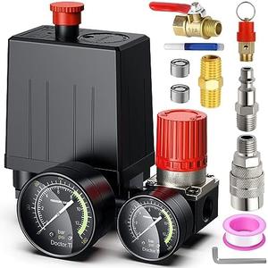 Preciva Air Compressor Pressure Switch Control Valve with 4 Way Valve Air Pressure Regulator 0-180PSI / Safety Pressure Relief Valve/Threads Pipe & Plug