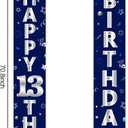 Blue Silver 13th Birthday Door Banner Decorations, Happy 13 Birthday Party Porch Banner for Boys, Sweet 13 Year Old Birthday Party Supplies