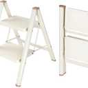 Valeo 2 Step Ladder,Lightweight Folding Step Stool with Wide Anti-Slip Pedal, 330LBS Capacity, Heavy Duty,Sturdy Iron Metal Step Stool for Home, Kitchen, Closet, Adults, Cream White