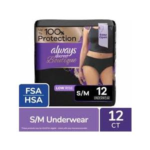 Always Discreet Boutique Incontinence and Postpartum Underwear for Women, Maximum Protection, Small/Medium, Black, 12 Count