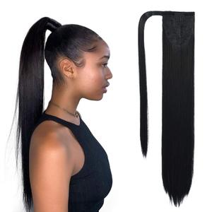 SEIKEA Clip in Ponytail Extension Wrap Around Long Straight Pony Tail Hair 28 Inch Synthetic Hairpiece - Black (28 Inch (Pack of 1))