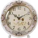 Justup Vintage Table Clock, Retro Non-Ticking European Style Beside Mantle Desk Clock Battery Operated Silent Quartz Movement for Bedroom Living Room Indoor Decor (White)