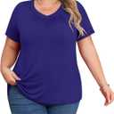 POSESHE Plus Size Tops Sexy Short SleeveTunic Top V Neck Cute Blouse Tunic Top (Royal Blue)