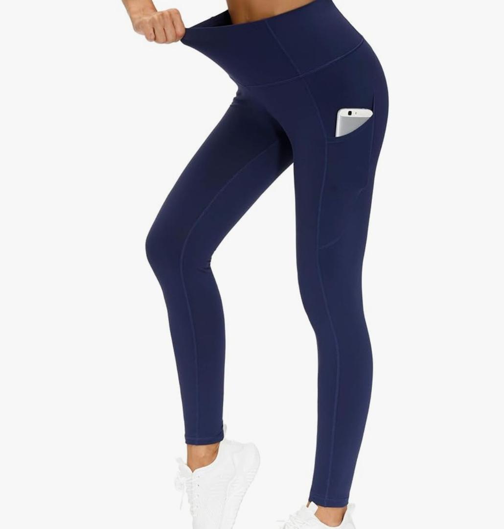 THE GYM PEOPLE Thick High Waist Yoga Pants with Pockets, Tummy Control Workout Running Yoga Leggings for Women, Size Large