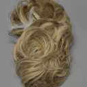 2PCS Messy Bun Hair Piece Tousled Updo with Tendrils Wavy Curly Hair Bun Scrunchies Ponytail Extension Elastic Band Hairpieces For Women (Ash blonde mix Bleach Blonde)