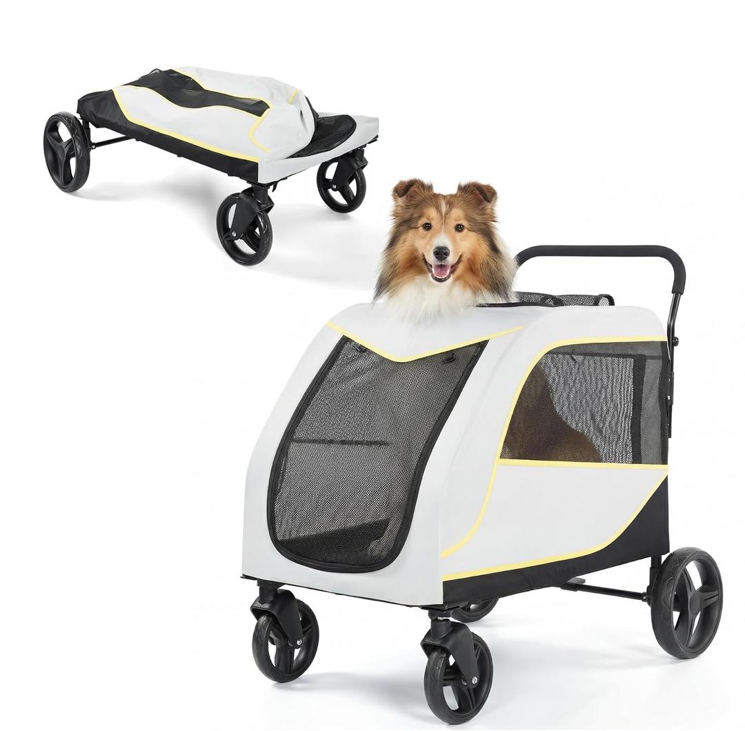 IDEALHOUSE Dog Stroller for Large & Medium Dogs, 176 Lbs Capacity Extra Large Pet Stroller, Dog Wagon for 2 Dogs, Foldable Design Luxury Dog Stroller with All-Terrain Wheel, Air Mesh, Foot Brake