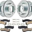 BDFHYK Front and Rear Brake Kit Compatible with GMC Yukon XL 2500 03-13, Compatible with Chevrolet Suburban 2500 02-13, Drilled Slotted Brakes Rotors and Ceramic Brake Pads, Replace S-55072, S-55055