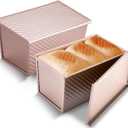 KITESSENSU Pullman Loaf Pan with Lid 2 Pack, 1 lb Dough Capacity Non-Stick Bakeware for Baking Bread, Carbon Steel Corrugated Bread Toast Box Mold with Cover for Baking Bread, Gold