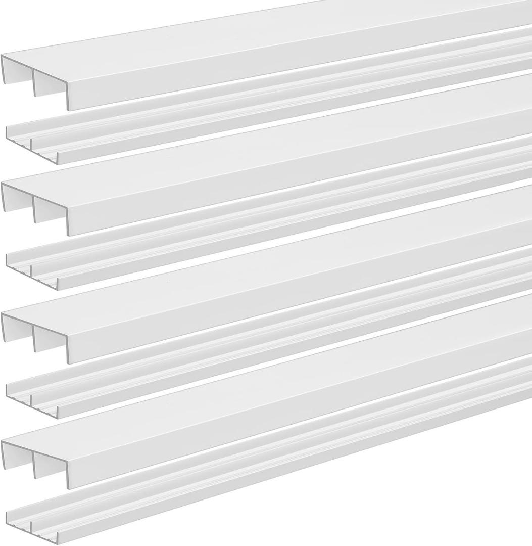 Landical 4 Set 4ft White Plastic Sliding Door Track Set for 3/4" Thick Panels Closet Glass Doors Include 4 Pcs Top Bottom Sliding Cabinet Track for Cabinet Window