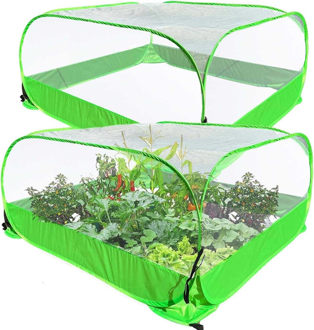 Pop Up Garden Mesh Plant Cover 2Pcs Outdoor Plant Protector Mesh Plant Enclosure Raised Bed Garden Bird and Pest Protection Guard for Fruits Vegetables Seedlings and Herbs