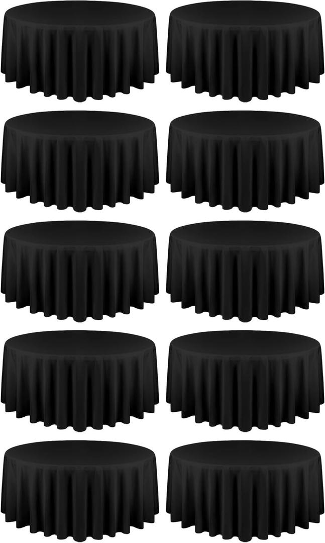 10 Pack Black Tablecloths for Round Tables 120 Inch Tablecloth Round Table Cloths Polyester Tablecloths for Rectangle Tables Fabric Tablecloth Washable Tablecloth for Wedding Party