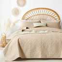 akkialla Beige Full Queen Quilt Bedding Set for All Seasons,Lightweight Bedspread Queen Size,Modern Style Soft Microfiber Elegant Floral Design Coverlet Set(1 Quilt,2 Pillow Shams)