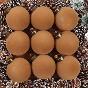 9 PCS Christmas Velvet Balls Flocked Xmas Tree Ball Ornaments Christmas Large Ball Set Xmas Tree Hanging Decoration 4 Inch, 6 Inch (Brown, 3.15inch)