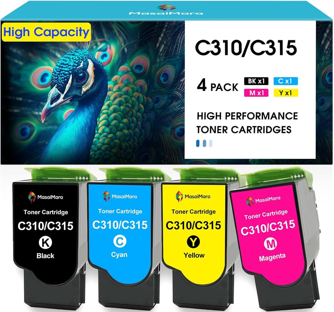 MasaiMara C310 C315 High Capacity Version Toner Cartridge Toner Replacement for Xerox C310 C310DNI C310DNIM C315 C315DNI Printer Ink (Black Cyan Magenta Yellow, 4 Pack)