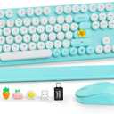 Wireless Keyboard and Mouse Combo, Full-Size Retro Typewriter Keyboard with Round Keycaps, Magnetic Wrist Rest, Tilt Legs, 2.4GHz Cordless for Mac, Windows PC, Laptop, SABLUTE CK23, Robin Egg Blue