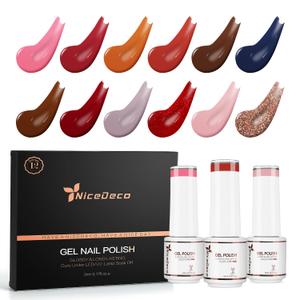 Nicedeco Gel Nail Polish Nail 12 Colors, Hema Free, Cruelty Free, Vegan, Fall Winter U V Gel Manicure Kit DIY Home for Women Girls Kit 5