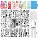 Biutee Nail Stamping Plates Set 15PCS Nail Art Stamper Scraper Nail Art Stamping Kit with Storage Bag Gift Box Nail Stamp Template Kit Lace Flower Butterfly Star Holiday Valentine's Day Design