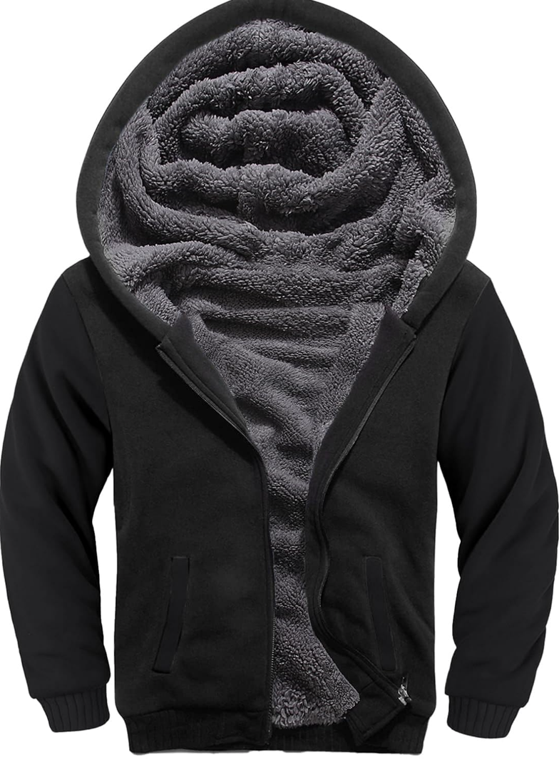 GEEK LIGHTING Boys Sherpa Lined Hoodie Kids Fleece Sweatshirt Full Zip Hooded Jacket M