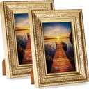 Edenseelake 4x6 Picture Frames Set of 2, Vintage Gold Photo Frame 4 by 6 for Tabletop or Wall Display