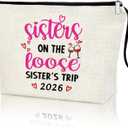 2 x Sister Trip 2026 Sister On The Loose Sisters Trip 2026 Weekend Sister Vacation Makeup Bag Girl Trip Travel Cosmetic Case Zipper Pouch Sisters Vacay Gift Road Trip
