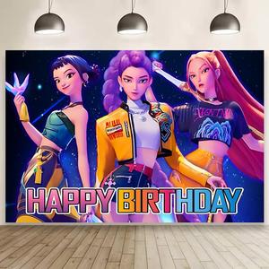 Demon Movie Hunters Birthday Decorations,Demon Movie Hunters Happy Birthday Banner Backdrop for Kids Birthday Party Supplies 60 * 40 inches