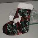 One Bear Christmas Stockings, Rabbit Wreath Green and Red Plaid Cuff Stockings Plush Faux Fur 17" Fireplace Large Hanging Socks for Family Holiday Xmas Party Decoration 1 Pcs