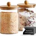 Le'raze 1 Gallon Glass Canister Set for Kitchen Counter with Airtight Bamboo Lids + Marker & Labels - of 2 Large Cookie Jars Wooden Lid, Food Storage Containers Pantry, Flour, Sugar, Pasta, Candy,