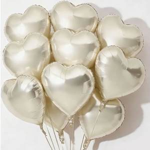 10pc Cream White Heart Balloons - 18 Inch Sand White Heart Shapes for Baby Showers, Weddings, Valentine's Day Decorations Pack of 4