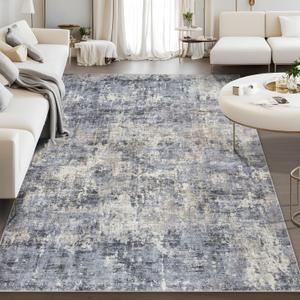 Area Rug Living Room Rugs: 9x12 Indoor Soft Fluffy Rug Abstract Carpet for Bedroom Kitchen Dining Room Floor Washable Plush Throw Large Accent Rug Home Office Nursery Decor - Blue Gray Beige