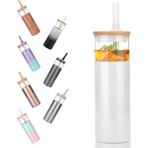 Tronco 20 oz Vacuum Insulated Glass Tumbler with Lid and Straw - Keeps Drinks Cold for 12 Hrs - Reusable Glass Cup for Iced Coffee, Smoothies & Boba - Sweat & BPA Free, Dishwasher Safe, Fit Car Holder (White)