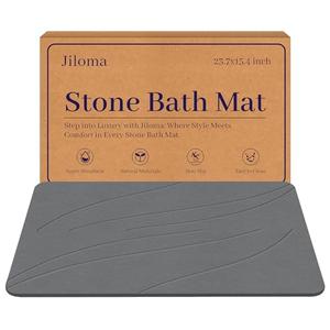 Jiloma Stone Bath Mat Diatomaceous Earth Shower Mat Non-Slip Super Absorbent Bathroom Floor Mat Quick Drying Natural Easy to Clean(31.5* 20 Grey)