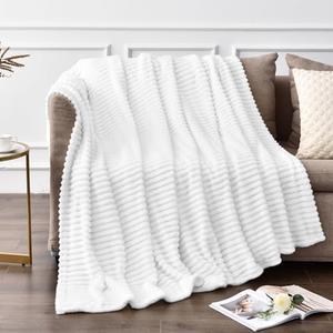 BEDELITE Fleece Blanket Twin Size – 3D Ribbed Jacquard Soft and Warm Decorative Fuzzy Blankets – Cozy, Fluffy, Plush Lightweight Throw Blankets for Couch, Bed, Sofa (White, 60x80 inches)