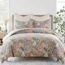 Levtex Home Angelica Reversible King/Cal King Comforter Set (106x94in) with 2 Pillowcases (36x20in) - Floral Bedding - Blue Grey, Coral - 100% Cotton King Size Comforter Set - Soft, Pre-Washed