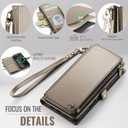 Defencase Compatible with iPhone 16 Plus Case Wallet with RFID Blocking Card Holder for Women Men, PU Leather Magnetic Snap Flip Zipper Strap Wallet Phone Case for iPhone 16 Plus 6.7", Desert Titanium