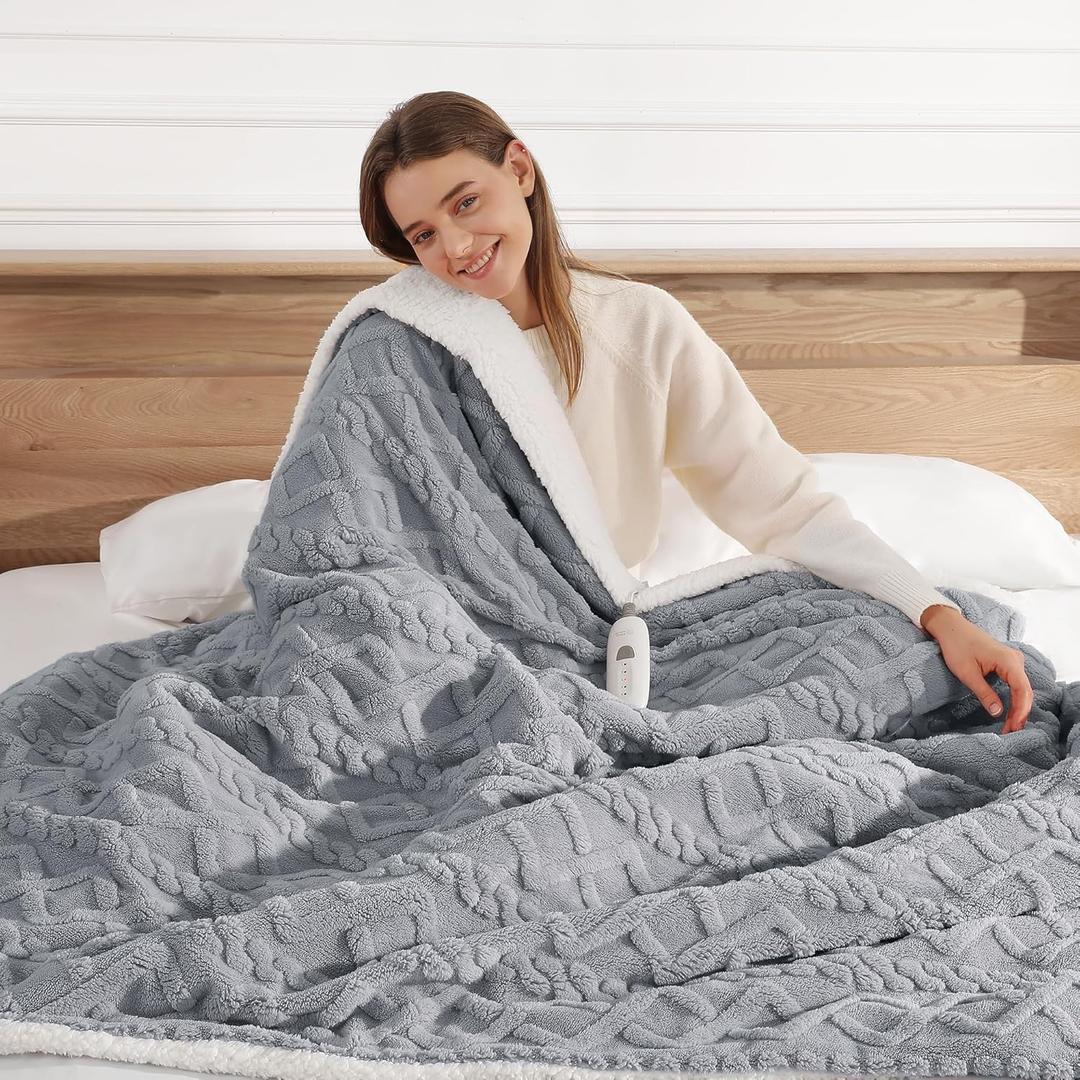 Heated Throw Blanket 50"x60" with 5 Heating Levels & 4 Hours Auto Off, Soft & Plush Sherpa Electric Blanket Throw with ETL & FCC Certification for Home Use, Machine Washable, Great Gift, Grey (09-dark Gray)