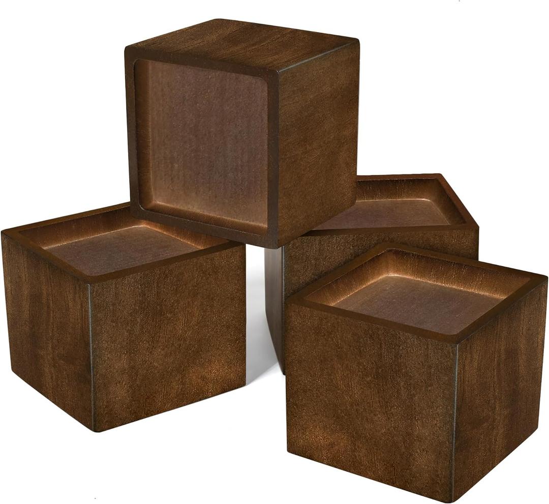 Sopicoz 2 inch Wood Bed Risers Set of 4, Square Furniture Risers Couch Risers Heavy Duty Bed Lifters Brown Bed Frame Risers Blocks for Sofa, Chair, Cabinet, Dresser