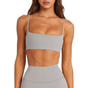 LASLULU Womens Adjustable Spaghetti Straps Sports Bra Square Neck Wireless Padded Workout Yoga Crop Tops (Beige, S)