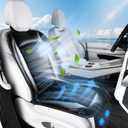 Coverado Cooling Car Seat Cover, Ventilated Seat Cushion with Dual Turbo Fans, 3 Wind Speed, Built-in USB Ports, Breathable Mesh & Carbon Fiber Fabric, Cooled Seat Cover Universal Fit for Cars, Gray