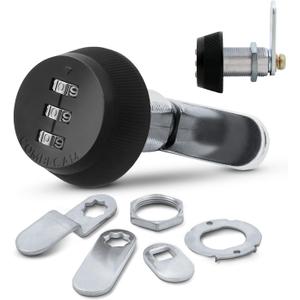 Combi-Cam Combinated Lock 7850R - Large Black Cam Lock | Keyless 3-Dial Pick-Proof Security Lock | Metal Locks for lockers, Doors, Drawers, Cabinets, & More | Versatile, Durable, & Rust Resistant