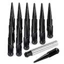 14x1.5 Spike Wheel Lug Nuts, 24pcs M14x1.5 Closed End Spike Lug Nut for Silverado 1500, Sierra 1500, F150, Black Conical Bulge Seat with 1 Socket Key