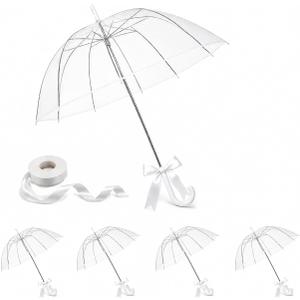 Clear Umbrella Bulk, Bulk Umbrellas for Wedding, 39 Inch Transparent POE Dome Umbrella with Auto Open, Stainless Steel Frame and White J Handle, for Wedding Guests, Photography and Outdoor Parties