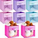 Marsui 8 Pcs Cube Storage Bins with Clear Window 11'' Daycare Storage Cube Organizer Bins for Closet Kid Nursery Playroom with Handle Fabric Collapsible Storage Cubes (Blue, Purple, Rose, Pink)