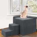 HOMBYS Foam Dog Window Perch, Orthopaedic Dog Bed with Dog Stairs, Soft & Supportive Do Not Hurt Dog for Joint Protect, 2 Parts Easy to Assemble Bunk Bed, Pet Perch to Look Out Window, Dark Grey