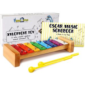 MINIARTIS Xylophone for Kids and Toddlers | 8 Notes Colorful Wooden Xylophone with Mallets and 15 Music Songbook | Kids Musical Instrument Educational Montessori Toys