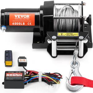 VEVOR Electric Winch, 4000 lb Line Pull Capacity, 12V DC ATV/UTV Winch with 3/16 in x 39 ft 7 Strands Steel Cable Roller Fairlead Wireless & Wired Remote Control, IP55 Waterproof for Towing UTV ATV