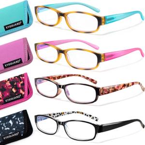 EYEGUARD 4 Pack Blue Light Reading Glasses for Women Computer Readers Fashion Spring Hinge Eyeglasses 3.00