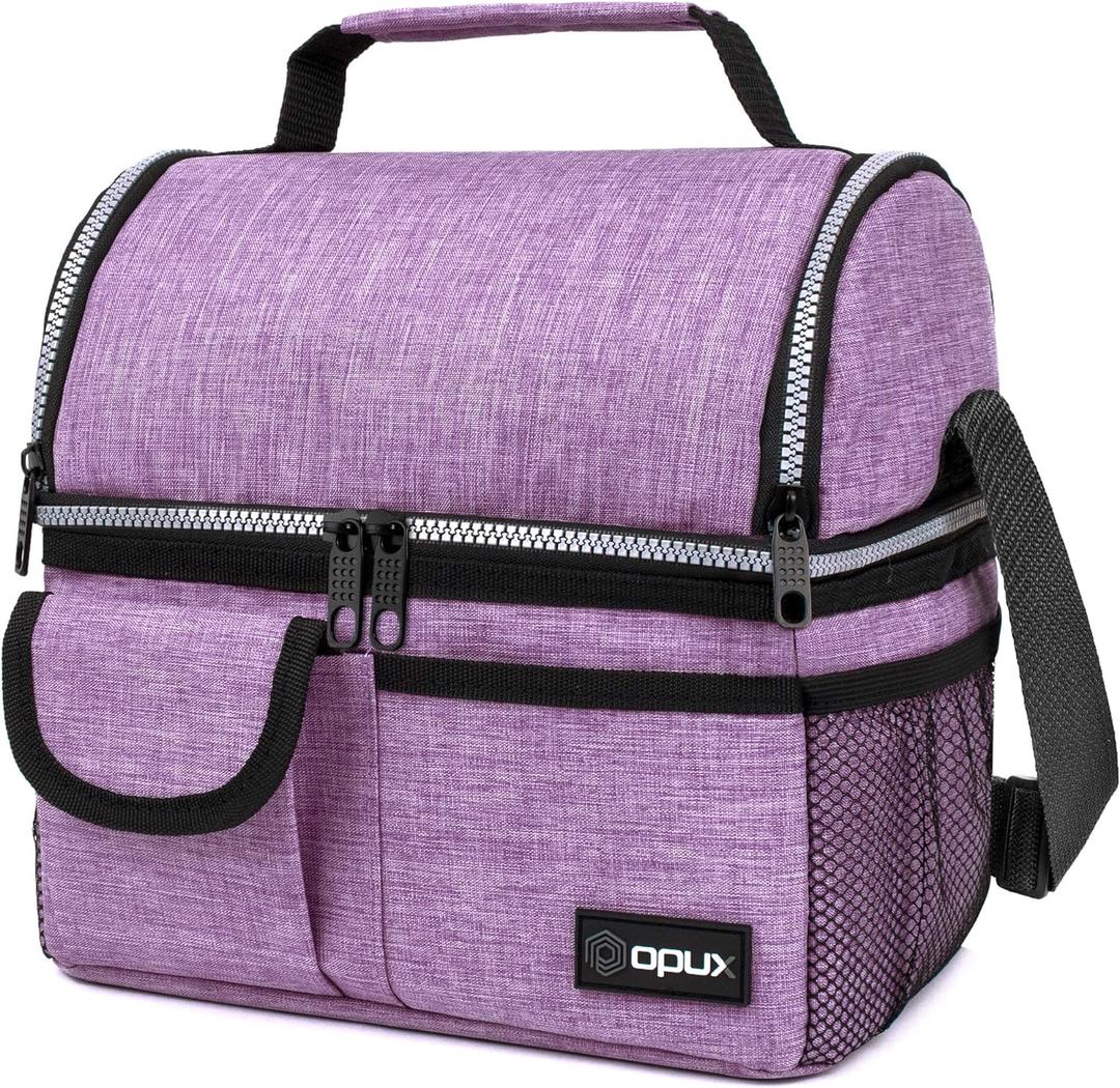 opux Lunch Bag Women Insulated, Adult Lunch Box Cooler, Lunch Box for Men, Dual Compartment Lunchbox for Work, Leakproof Double Decker Lunch Bag, Soft Lunch Pail Tote Girls Boys Kids School, Purple
