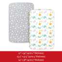Pack and Play Sheets, 2 Pack Mini Crib Sheets, Stretchy Playard Fitted Sheet, Compatible with Graco Pack n Play, Soft and Breathable Material, Dinosaur and Grey Star