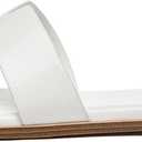 Rihero Women's Dressy Flat Sandals Comfortable Slip On Leather Slide Sandals (White, 7.5)