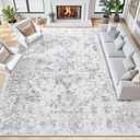 5x7 Area Rugs for Living Room, Large Washable Vintage Gray Living Room Rug, Soft Non-Slip Stain Resistant Throw Carpets for Dining Room Bedroom Office Farmhouse Home Decor, Light Grey
